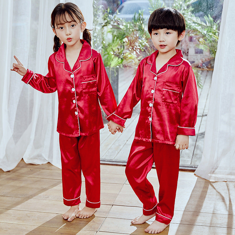 Autumn children's Pajamas Simulation Silk Long-sleeved Trousers