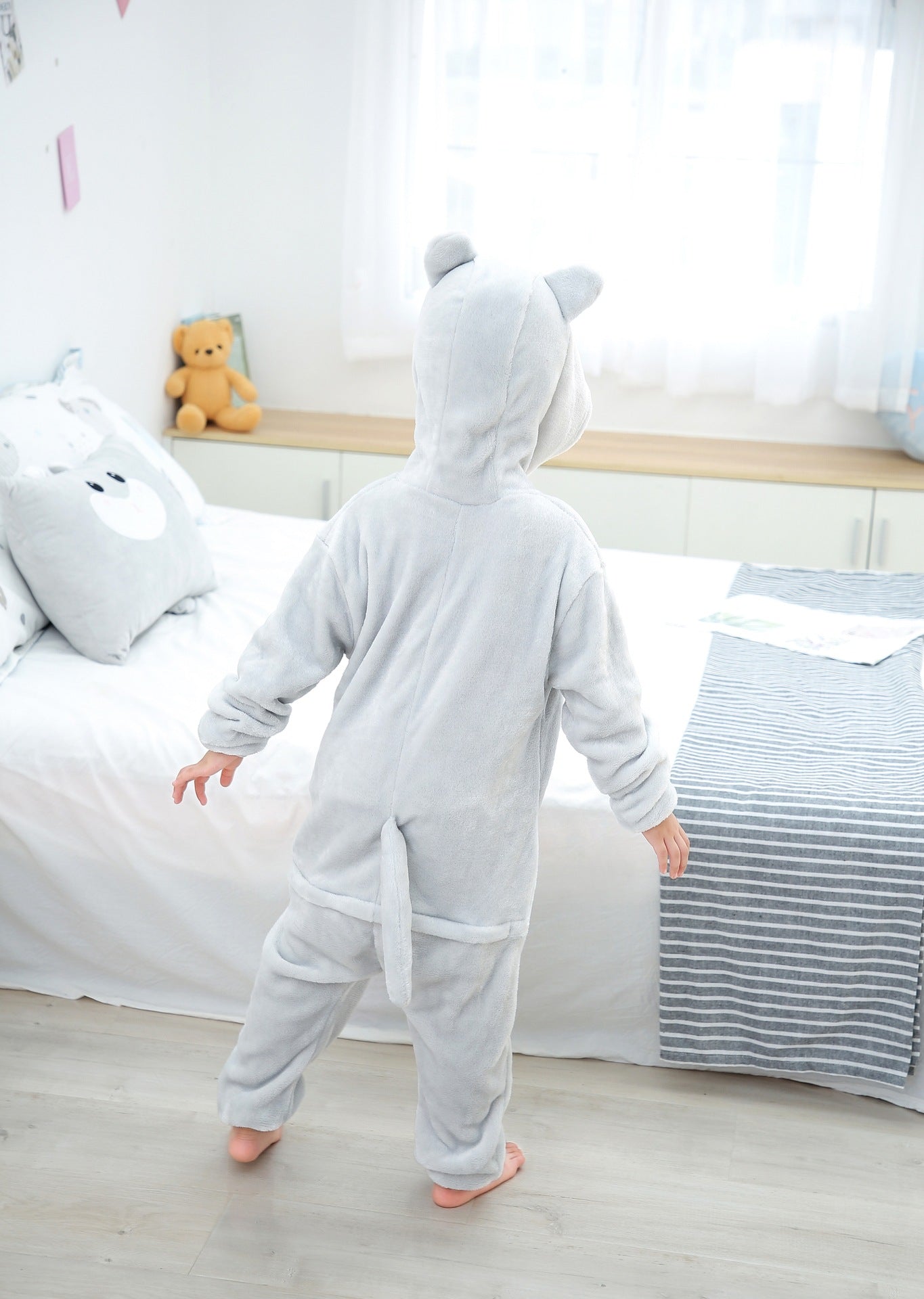 Autumn and winter Grey Cat one-piece Pajamas