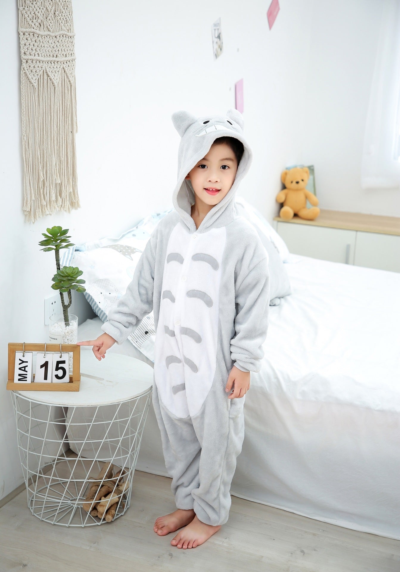 Autumn and winter Grey Cat one-piece Pajamas