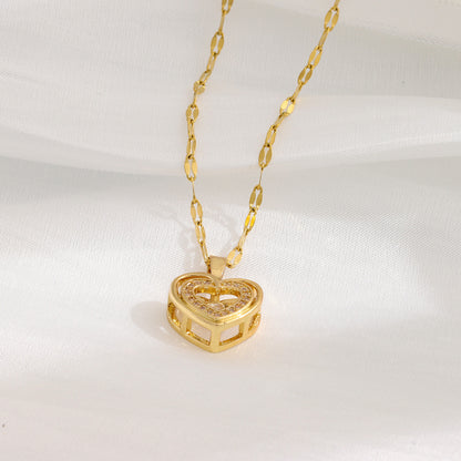 Double-layer Love Necklace With Rhinestones Titanium Steel Pendant Necklace