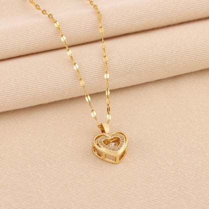 Double-layer Love Necklace With Rhinestones Titanium Steel Pendant Necklace