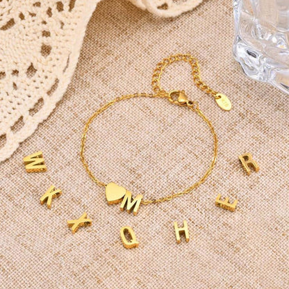 Stainless Steel Heart 26 Letter Bracelet