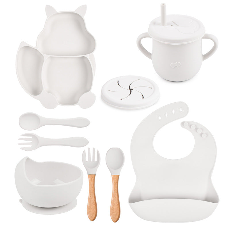 9-piece Children's Squirrel-shaped silicone Tableware Set