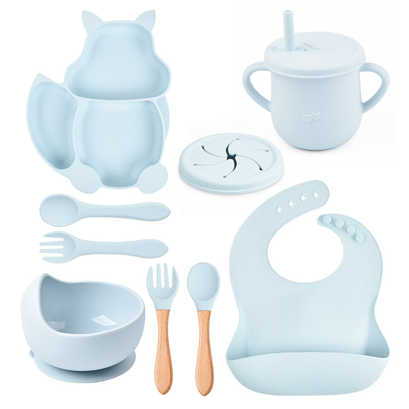 9-piece Children's Squirrel-shaped silicone Tableware Set