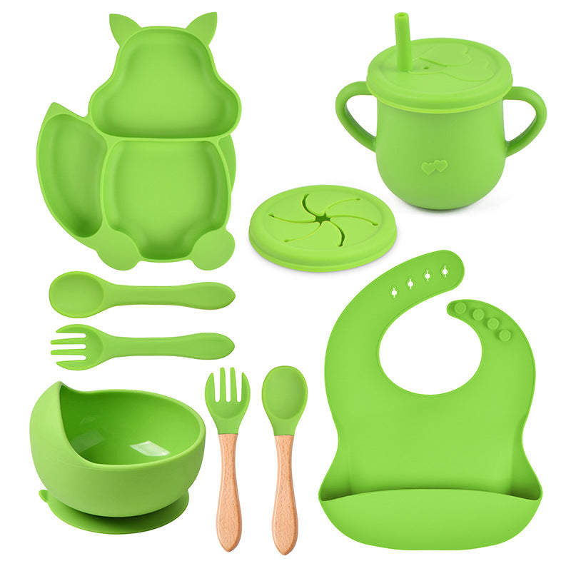 9-piece Children's Squirrel-shaped silicone Tableware Set