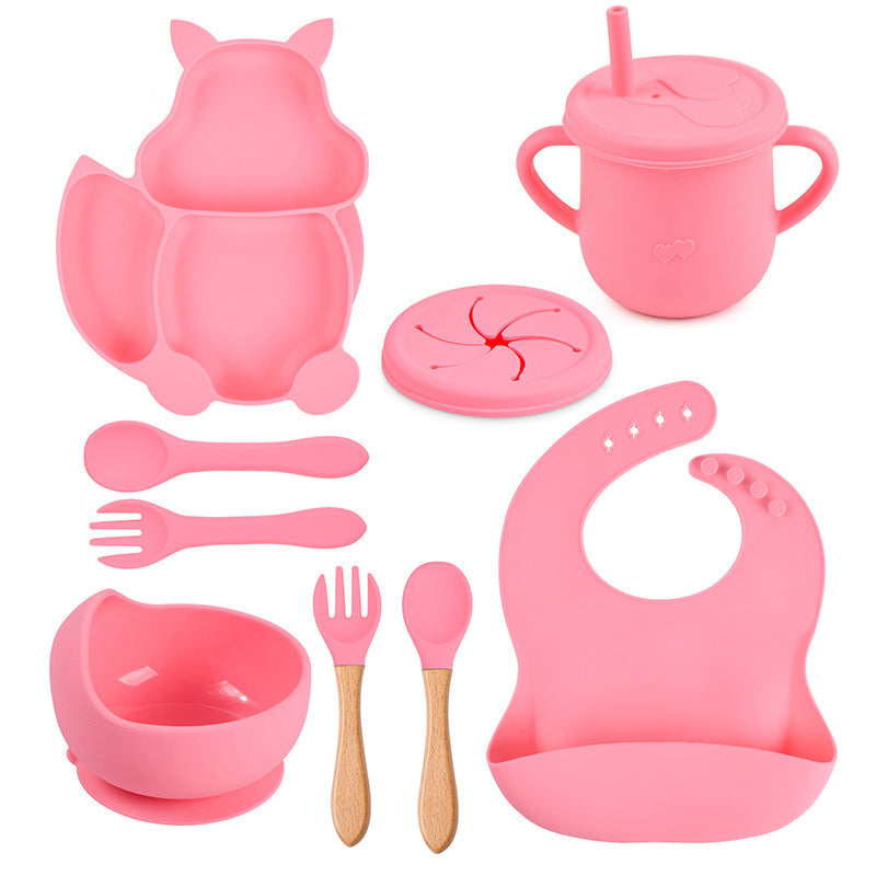 9-piece Children's Squirrel-shaped silicone Tableware Set