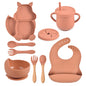 9-piece Children's Squirrel-shaped silicone Tableware Set