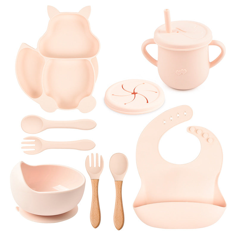 9-piece Children's Squirrel-shaped silicone Tableware Set