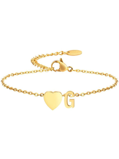 Stainless Steel Heart 26 Letter Bracelet
