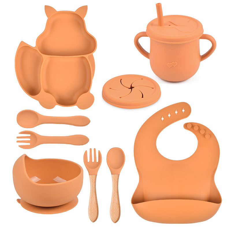 9-piece Children's Squirrel-shaped silicone Tableware Set