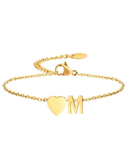 Stainless Steel Heart 26 Letter Bracelet