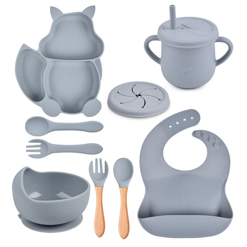 9-piece Children's Squirrel-shaped silicone Tableware Set