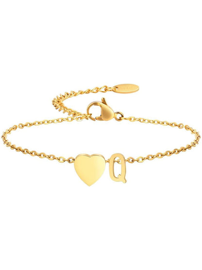 Stainless Steel Heart 26 Letter Bracelet