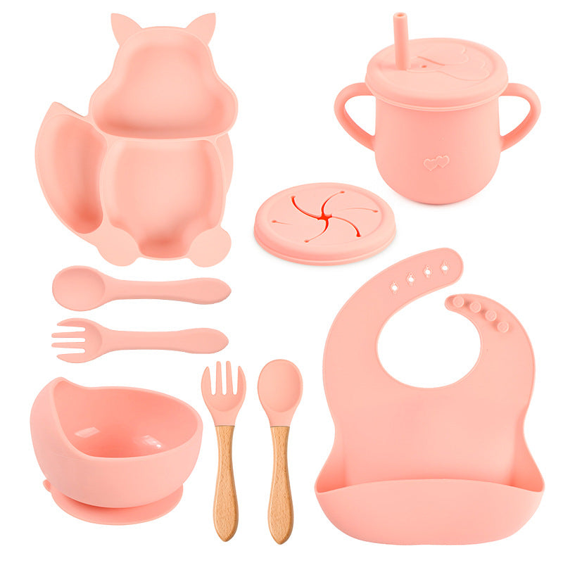 9-piece Children's Squirrel-shaped silicone Tableware Set