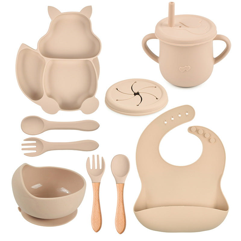 9-piece Children's Squirrel-shaped silicone Tableware Set