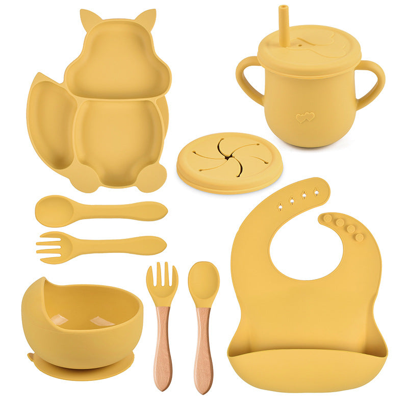 9-piece Children's Squirrel-shaped silicone Tableware Set
