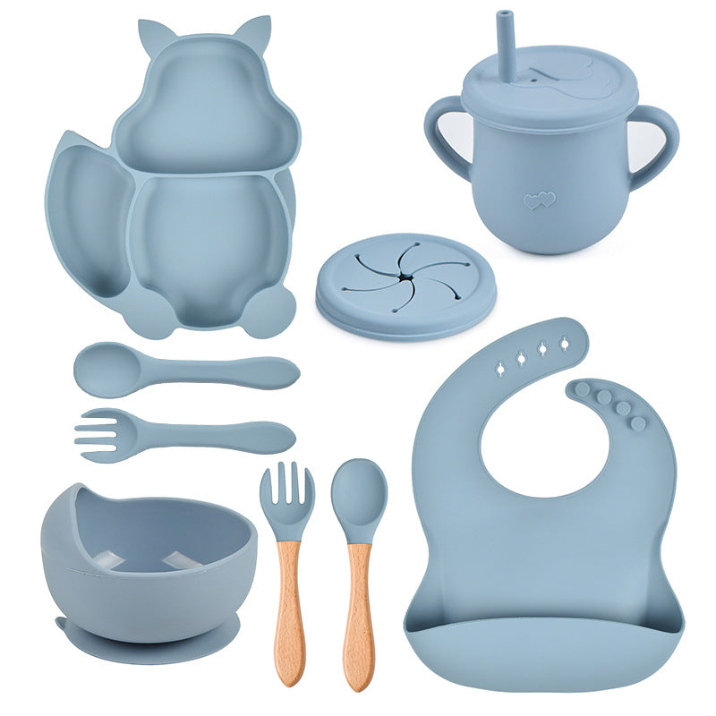 9-piece Children's Squirrel-shaped silicone Tableware Set