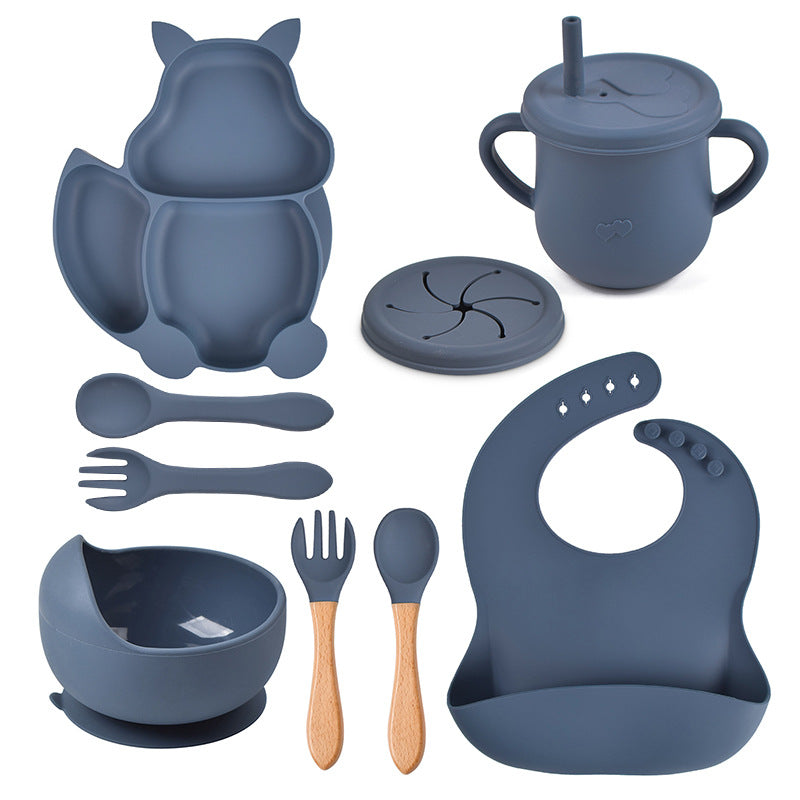 9-piece Children's Squirrel-shaped silicone Tableware Set