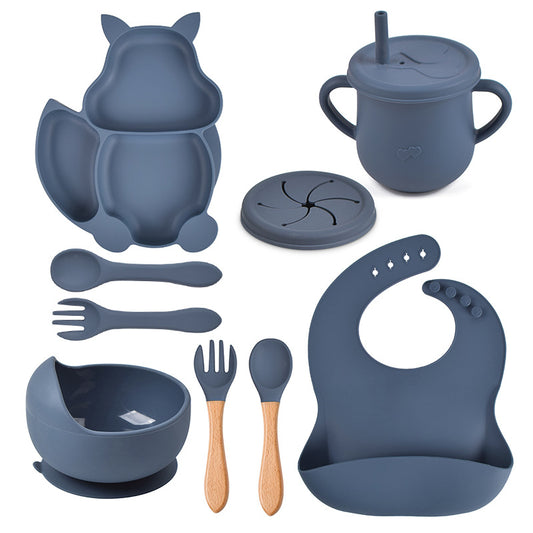 9-piece Children's Squirrel-shaped silicone Tableware Set