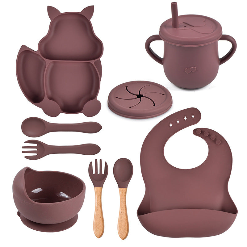 9-piece Children's Squirrel-shaped silicone Tableware Set
