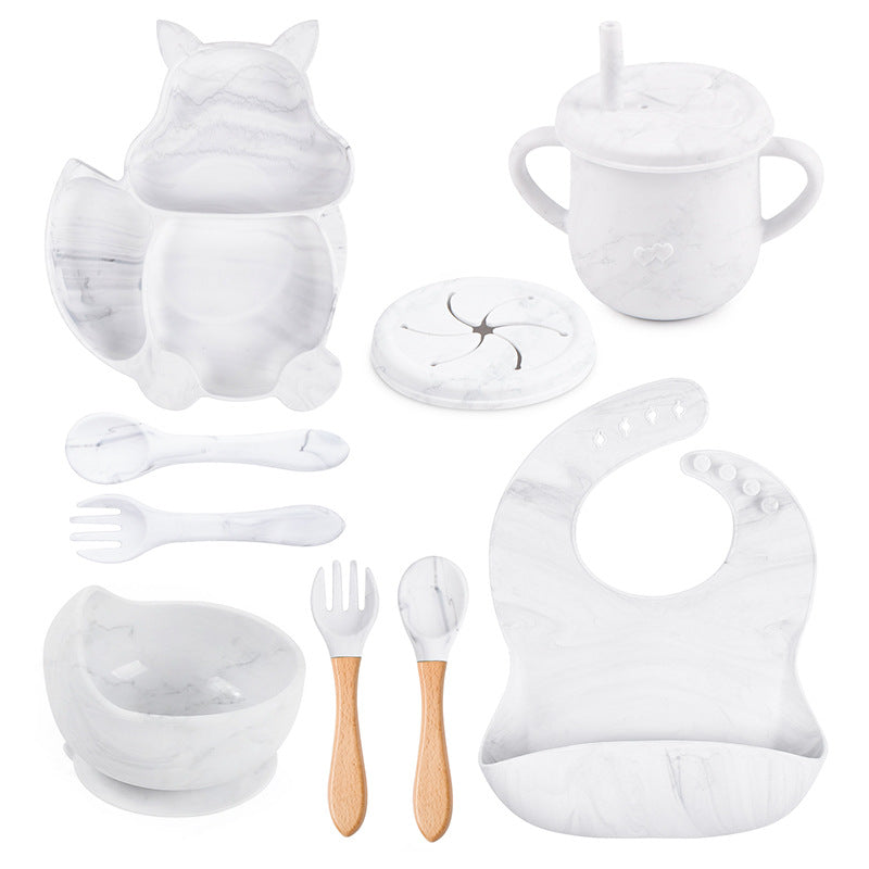9-piece Children's Squirrel-shaped silicone Tableware Set