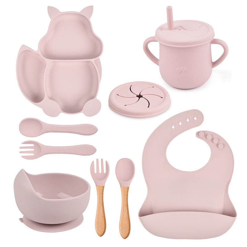 9-piece Children's Squirrel-shaped silicone Tableware Set