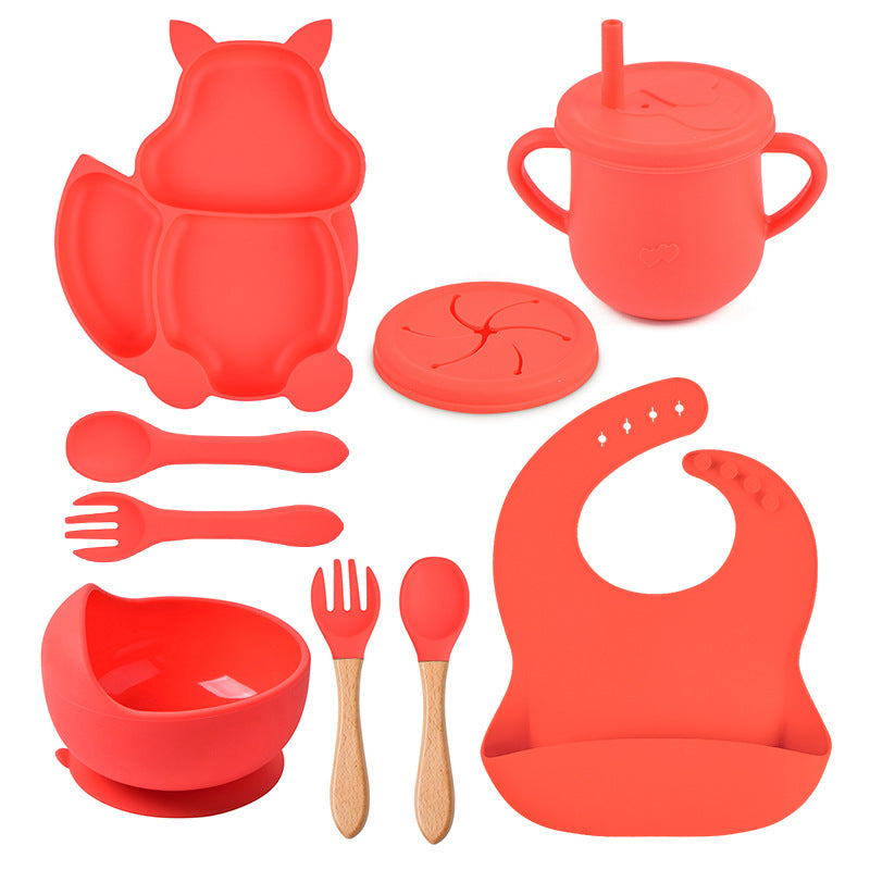 9-piece Children's Squirrel-shaped silicone Tableware Set