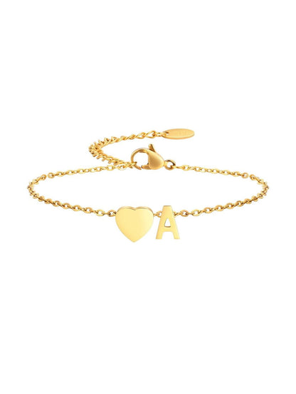 Stainless Steel Heart 26 Letter Bracelet