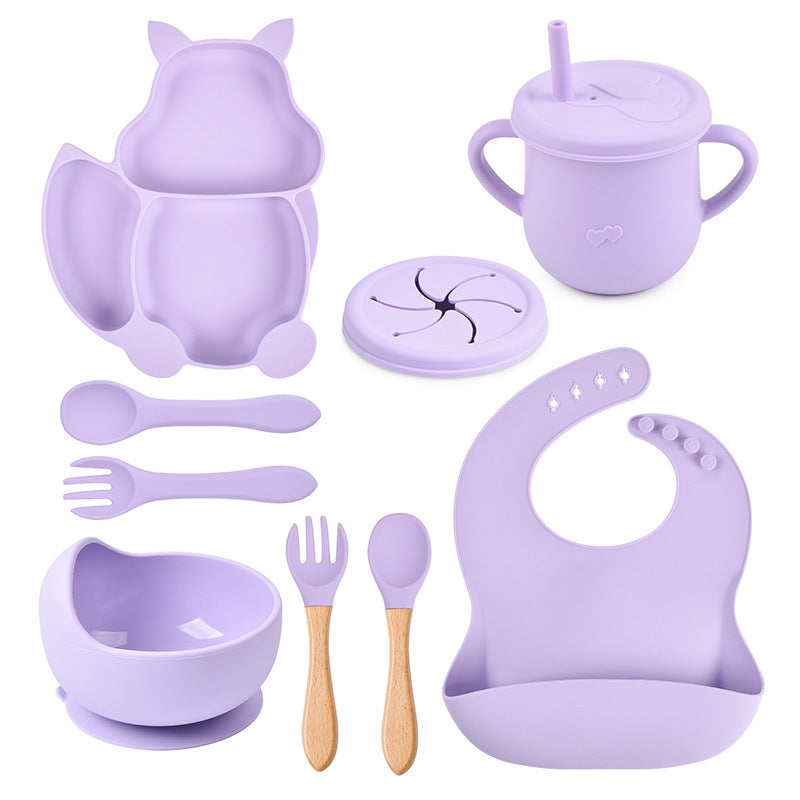 9-piece Children's Squirrel-shaped silicone Tableware Set
