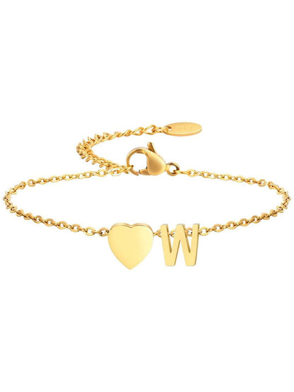 Stainless Steel Heart 26 Letter Bracelet
