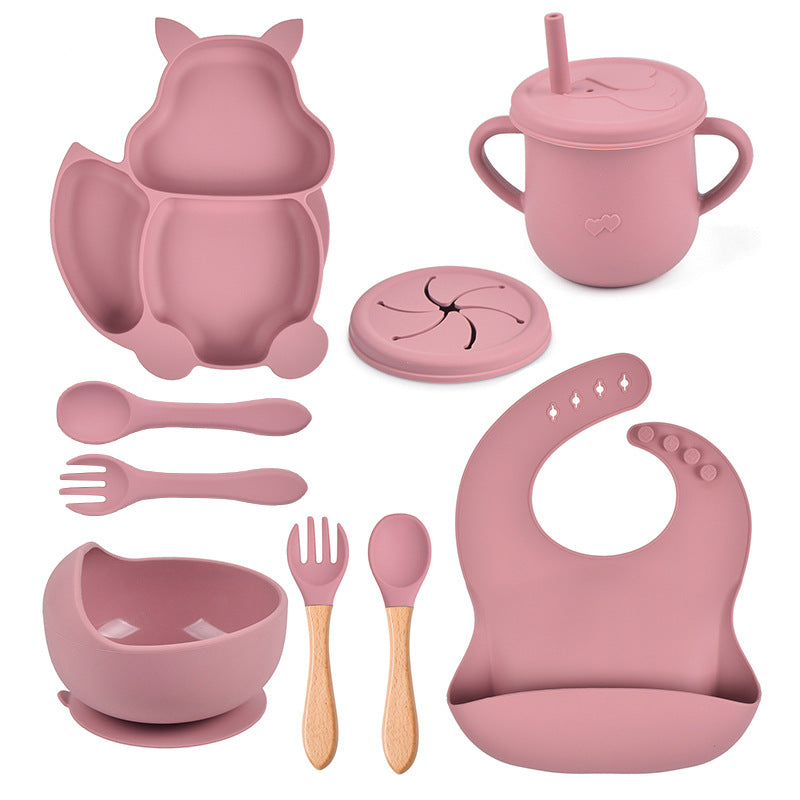 9-piece Children's Squirrel-shaped silicone Tableware Set