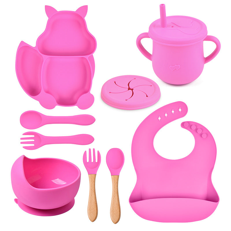9-piece Children's Squirrel-shaped silicone Tableware Set