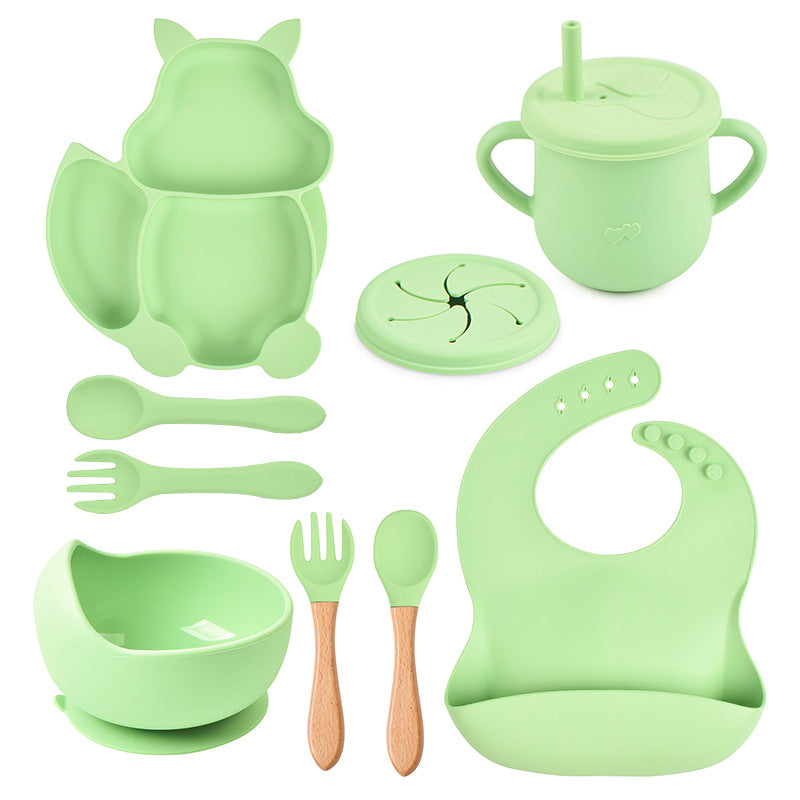 9-piece Children's Squirrel-shaped silicone Tableware Set