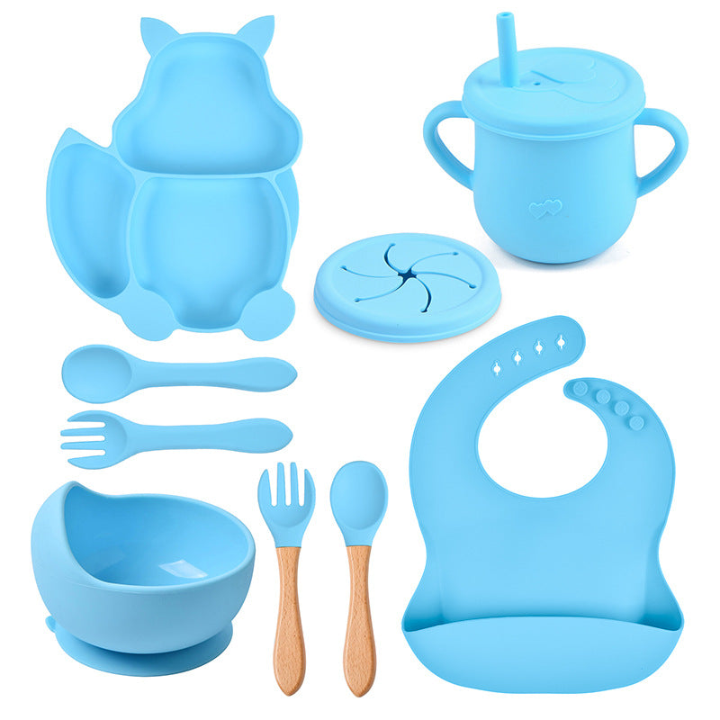 9-piece Children's Squirrel-shaped silicone Tableware Set