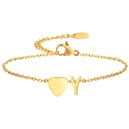 Stainless Steel Heart 26 Letter Bracelet