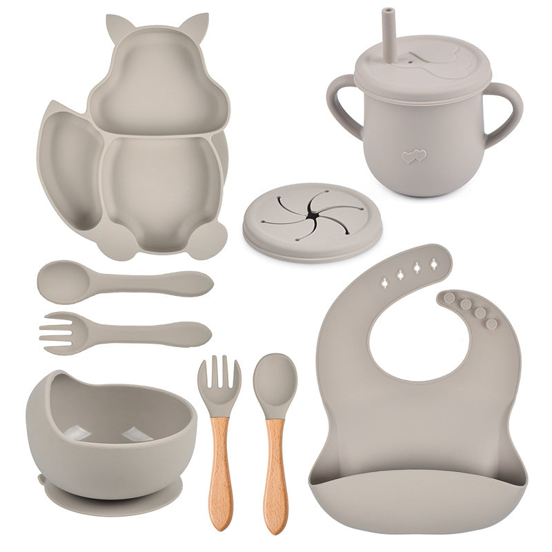 9-piece Children's Squirrel-shaped silicone Tableware Set