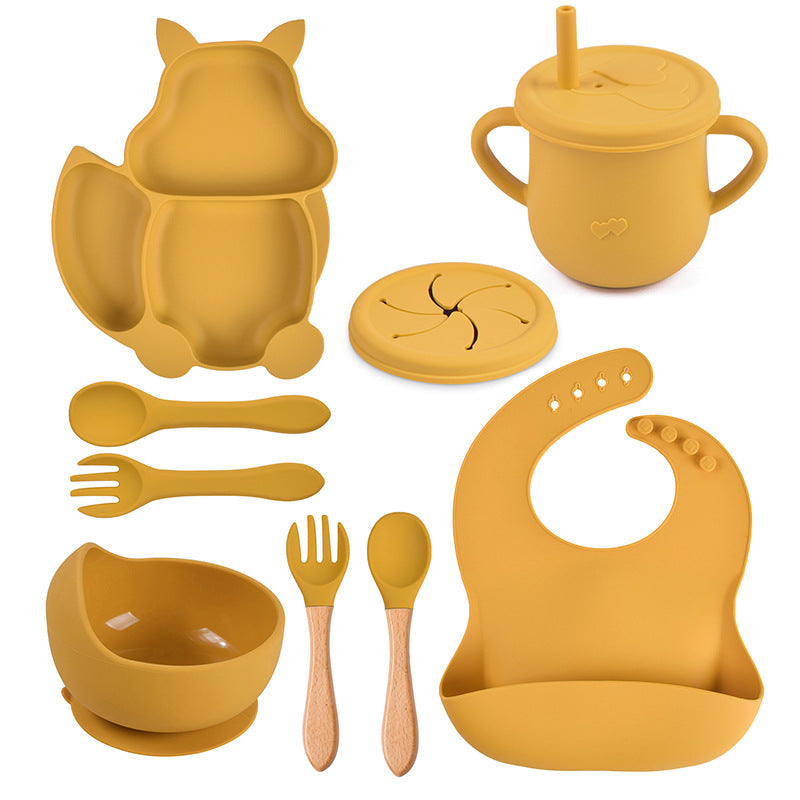 9-piece Children's Squirrel-shaped silicone Tableware Set