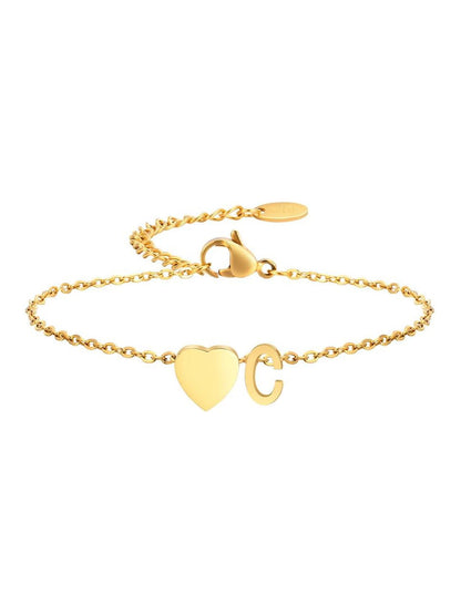 Stainless Steel Heart 26 Letter Bracelet