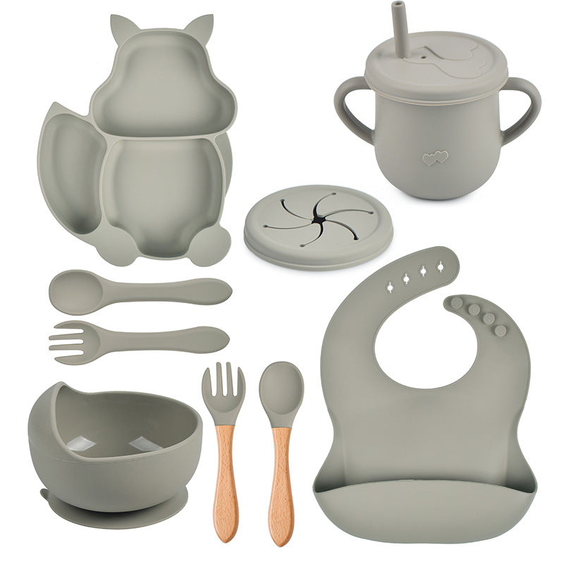 9-piece Children's Squirrel-shaped silicone Tableware Set