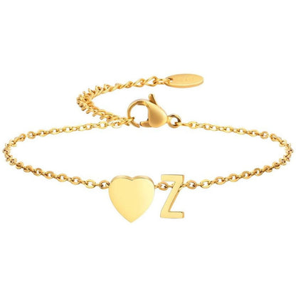Stainless Steel Heart 26 Letter Bracelet