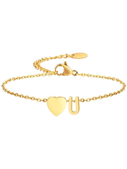 Stainless Steel Heart 26 Letter Bracelet