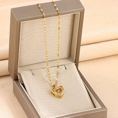 Double-layer Love Necklace With Rhinestones Titanium Steel Pendant Necklace