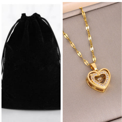 Double-layer Love Necklace With Rhinestones Titanium Steel Pendant Necklace